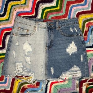 Signature 8 Two Toned Distressed Denim Skirt